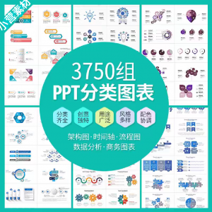 PPT分类图表数据分析商务会议架构流程图标商业统计矢量模板素材